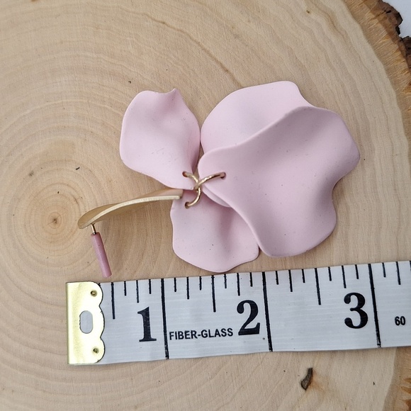 Statement Floral Drop Earrings - Pink Petal & Gold Tone Accent - Picture 2 of 3